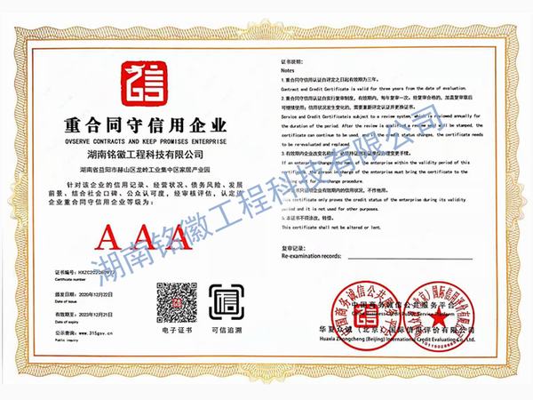 重合同守信用AAA等級(jí)證